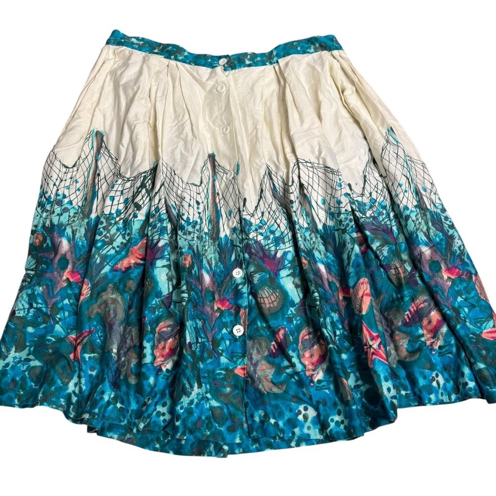 Retro Retrospecd Ocean Print Skirt Size 14 Full Button Front Full Circle Pinup